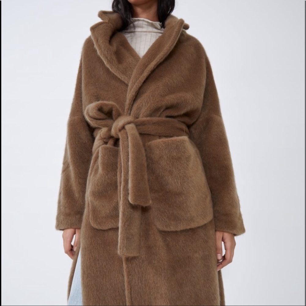 Zara Faux Fur Belted Side Slit Trench NWOT XL - Picture 4 of 16